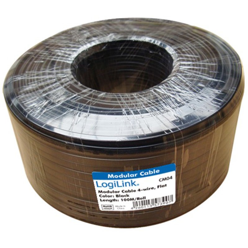 LogiLink CM04 câble de téléphone 100 m Noir