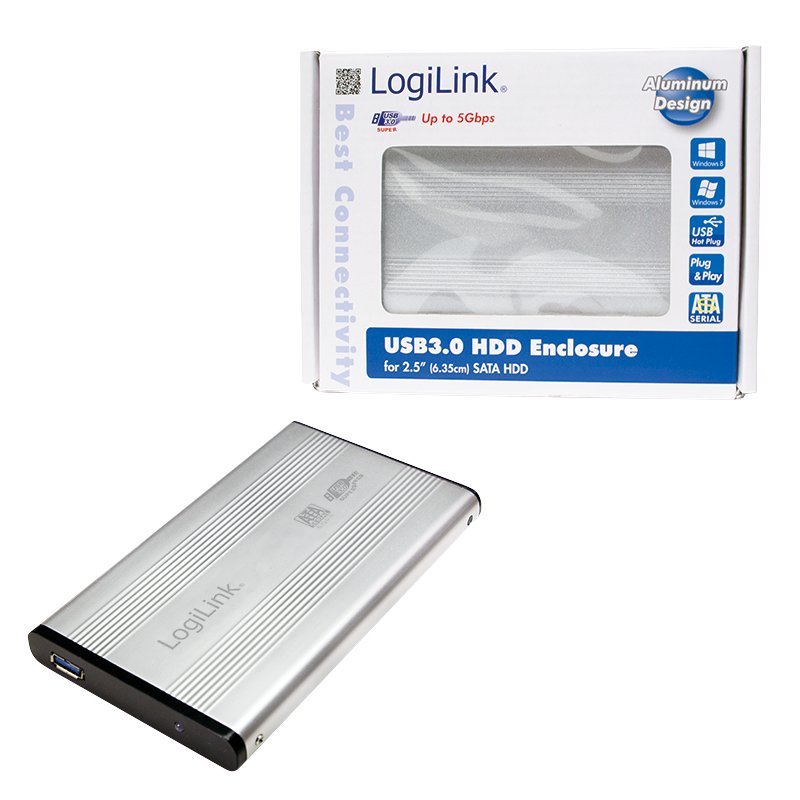 LogiLink Boîtier pour disque dur SATA 2,5", USB 3.0, argent