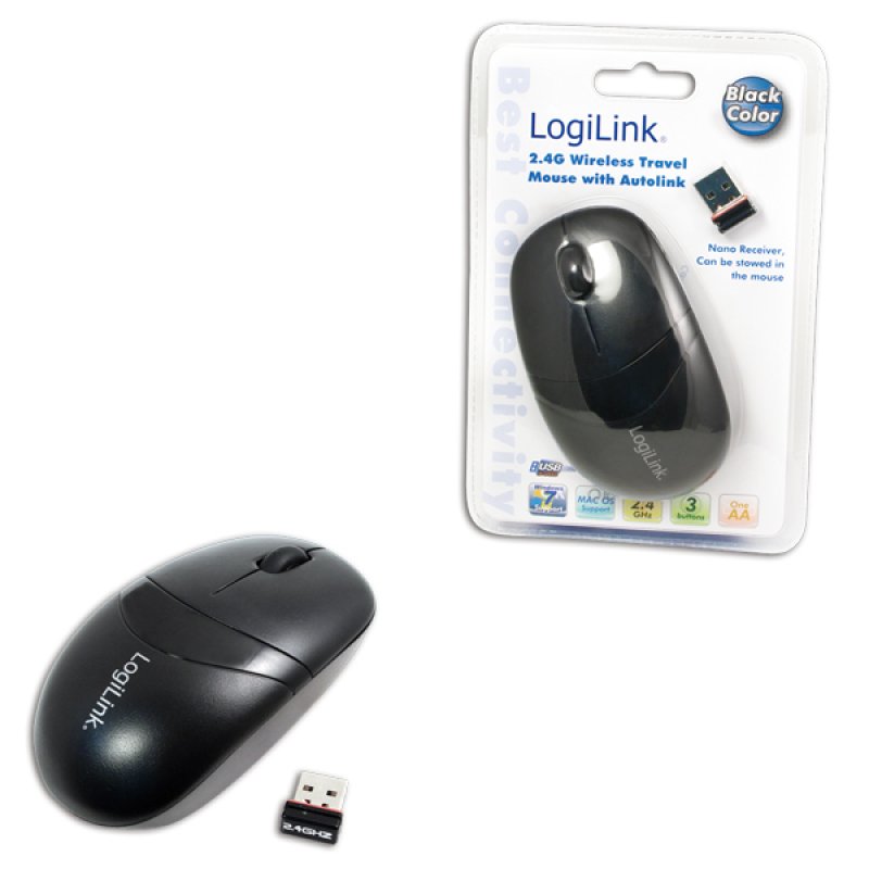LogiLink Mini souris optique sans fil, dongle USB, noir