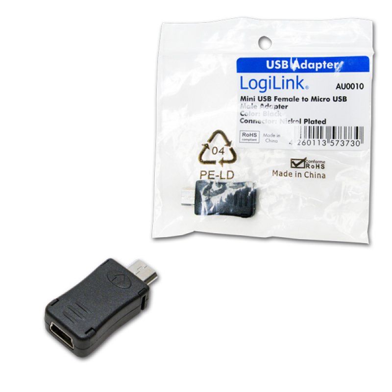 LogiLink Adaptateur USB 2.0, micro USB mâle - mini USB