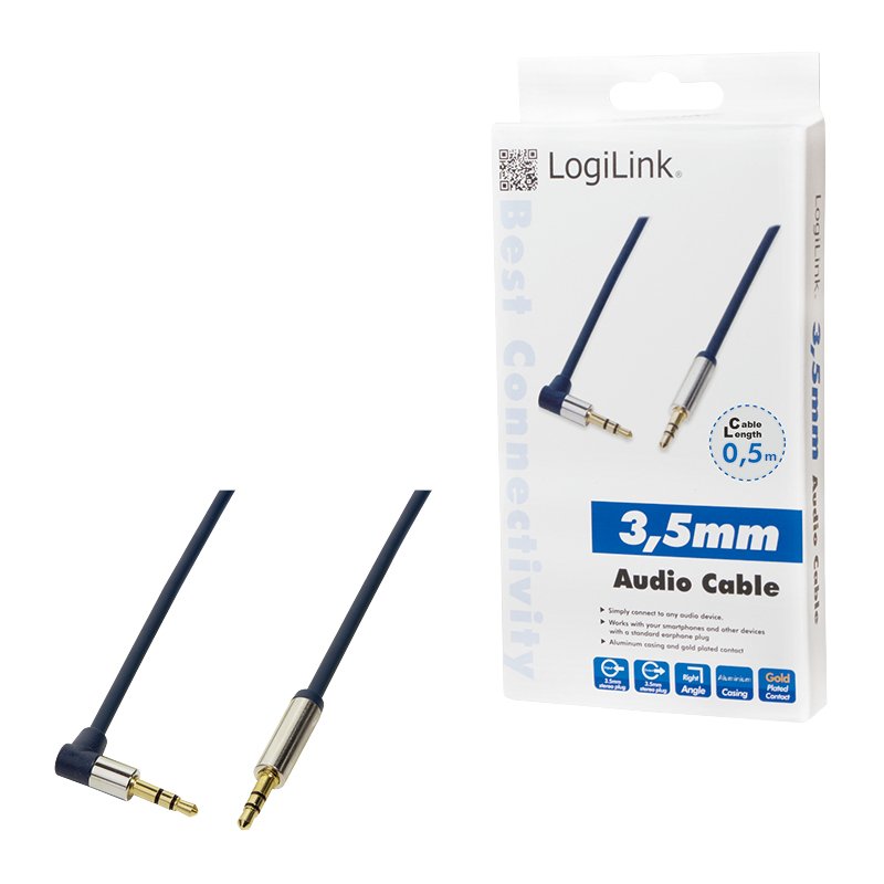 LogiLink Câble audio, 2 x jack mâle 3,5 mm, 0,5 m, coudé
