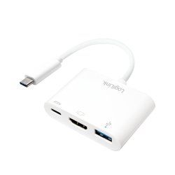 LogiLink 0.14m, 2xUSB-C/HDMI USB A Blanc