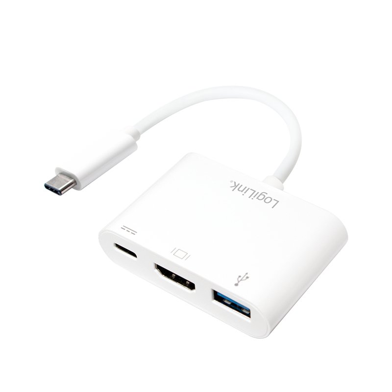 LogiLink 0.14m, 2xUSB-C/HDMI USB A Blanc