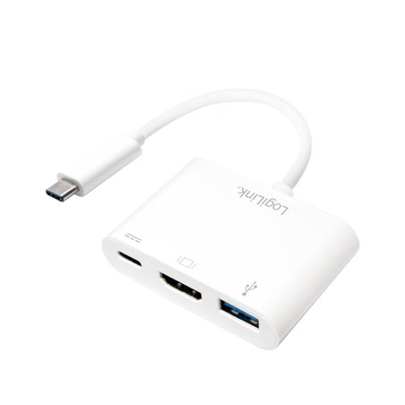 LogiLink 0.14m, 2xUSB-C/HDMI USB A Blanc