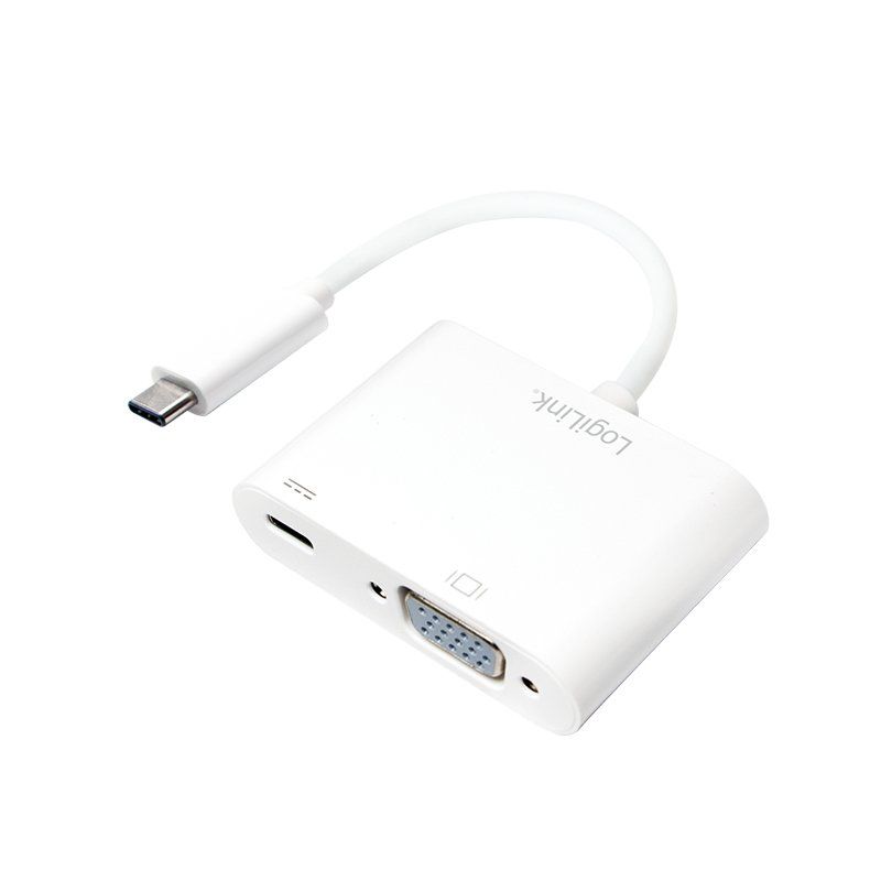 LogiLink 0.14m, 2xUSB-C/VGA adaptateur graphique USB 1920 x 1200 pixels Blanc