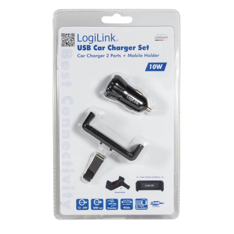 LogiLink PA0133 chargeur d'appareils mobiles Smartphone, Tablette Noir Allume-cigare Auto