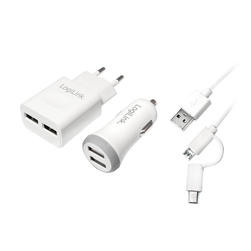 LogiLink Kit de chargeur USB, 2 pièces, chaucun 2x ports USB