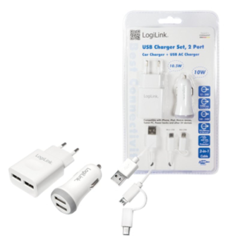 LogiLink PA0137 mobile device charger Smartphone, Tablet White AC, Cigar lighter Auto, Indoor