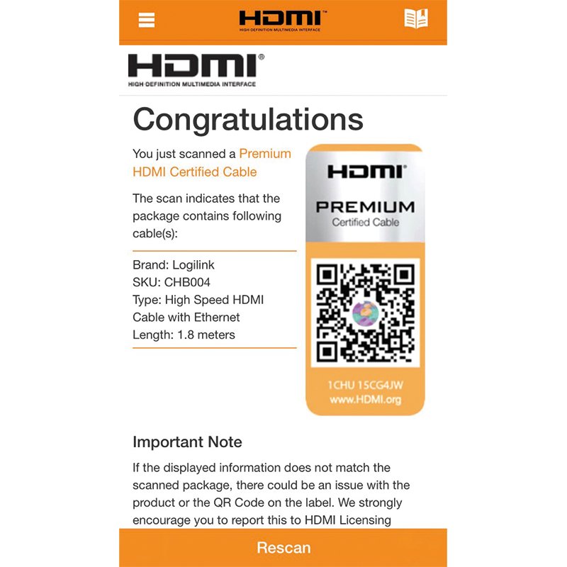 LogiLink CHB004 câble HDMI 1,8 m HDMI Type A (Standard) Noir