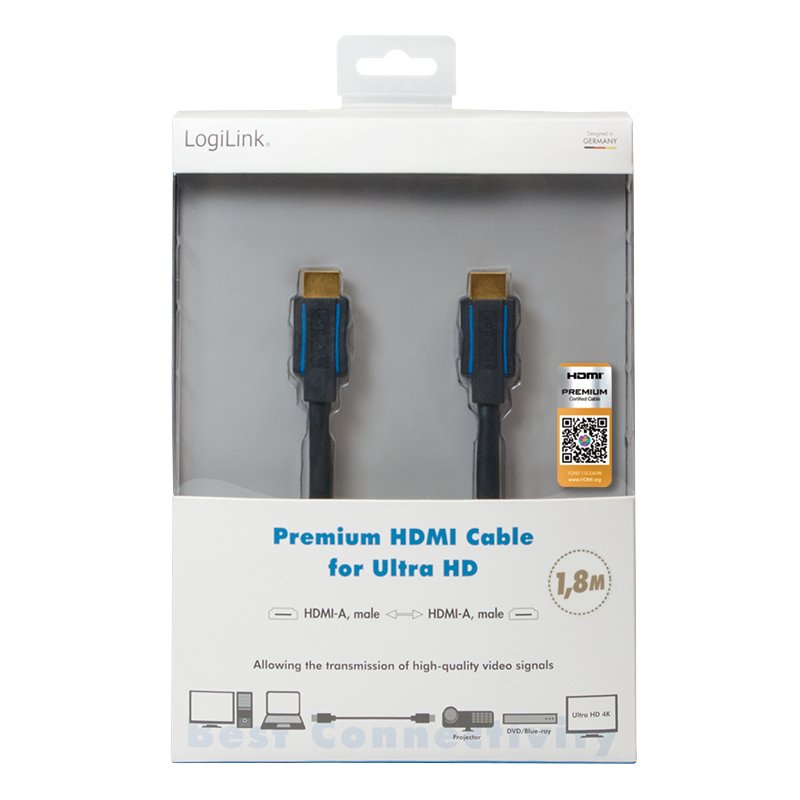 LogiLink CHB004 câble HDMI 1,8 m HDMI Type A (Standard) Noir