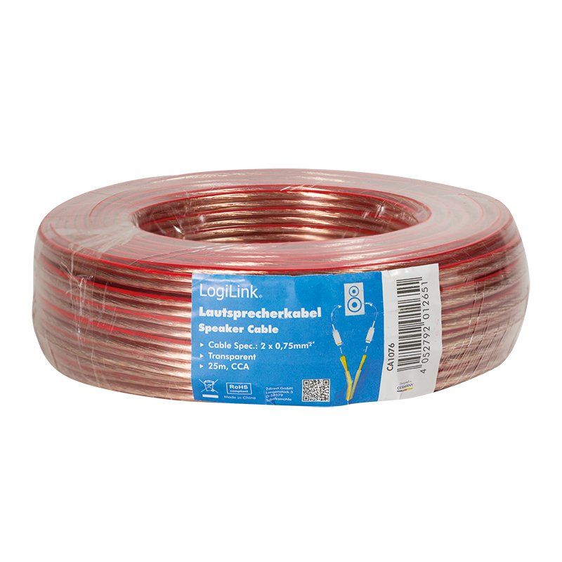 LogiLink Câble pour haut-parleurs, 2 x 0,75 mm2, 25 m