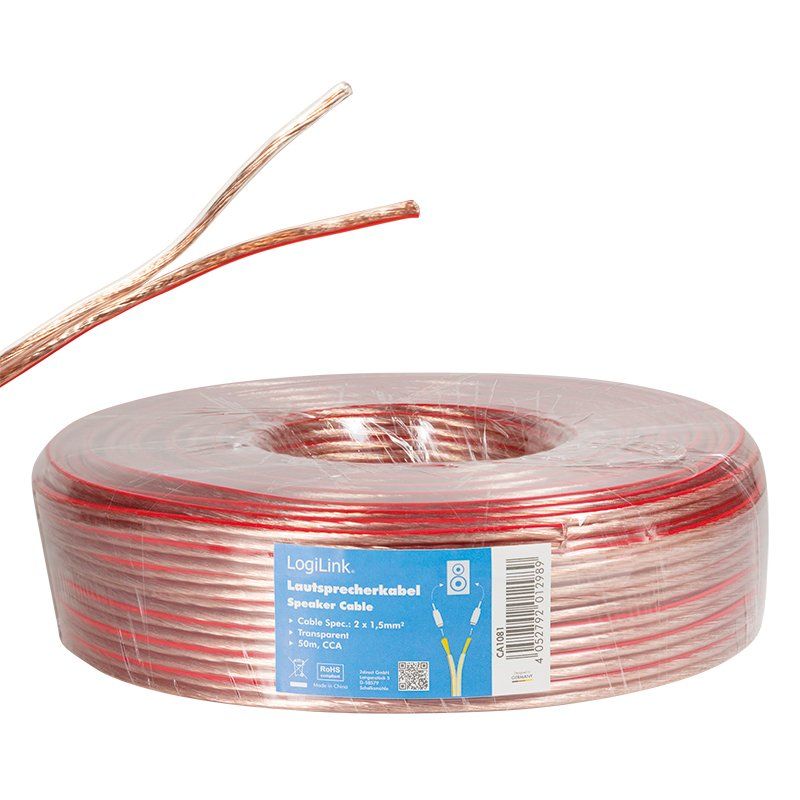LogiLink Câble pour haut-parleurs, 2 x 1,5 mm2, 50 m