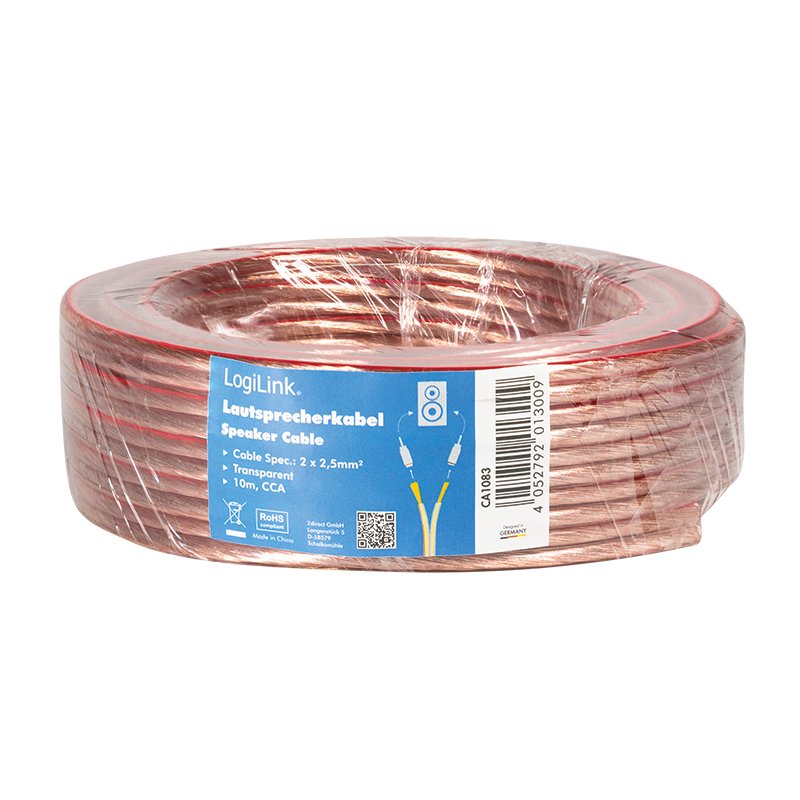 LogiLink Câble pour haut-parleurs, 2 x 2,5 mm2, 10 m