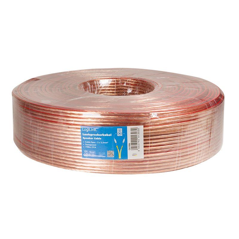 LogiLink Câble pour haut-parleurs, 2 x 2,5 mm2, 100 m