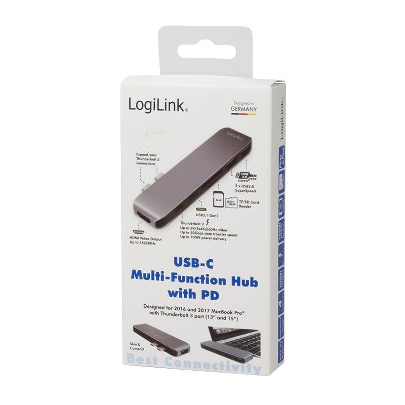 LogiLink UA0302 station d'accueil USB 3.2 Gen 1 (3.1 Gen 1) Type-C Aluminium, Noir