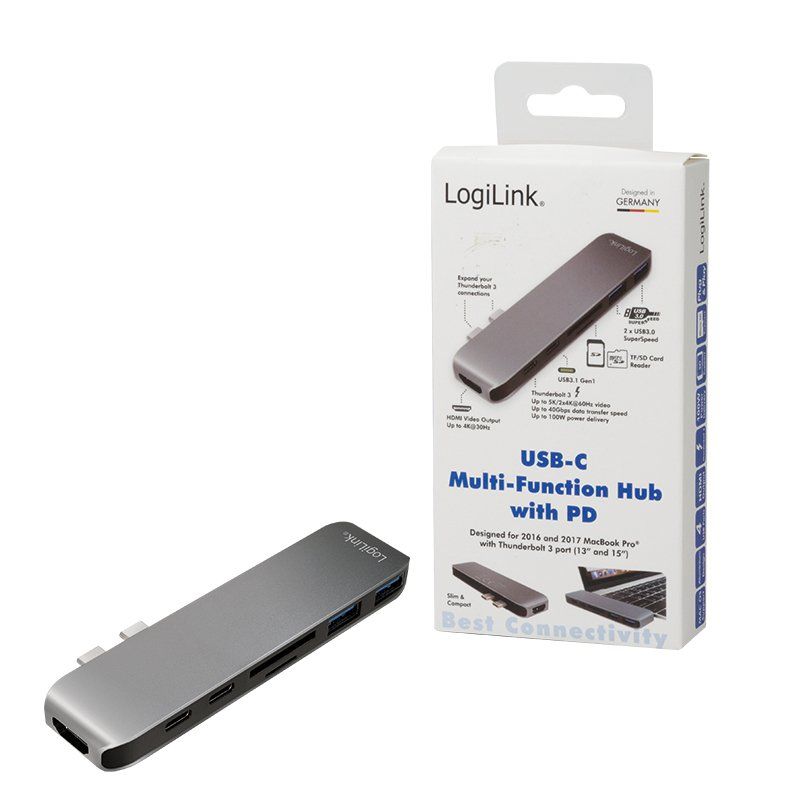LogiLink Hub multifonction USB-C 7-en-1 avec PD, gris