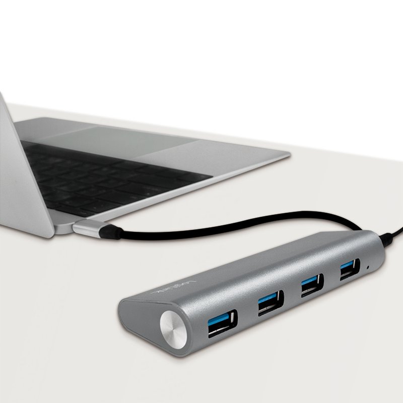 LogiLink Hub USB 3.0 avec fiche USB-C Gen1, 4 ports, gris
