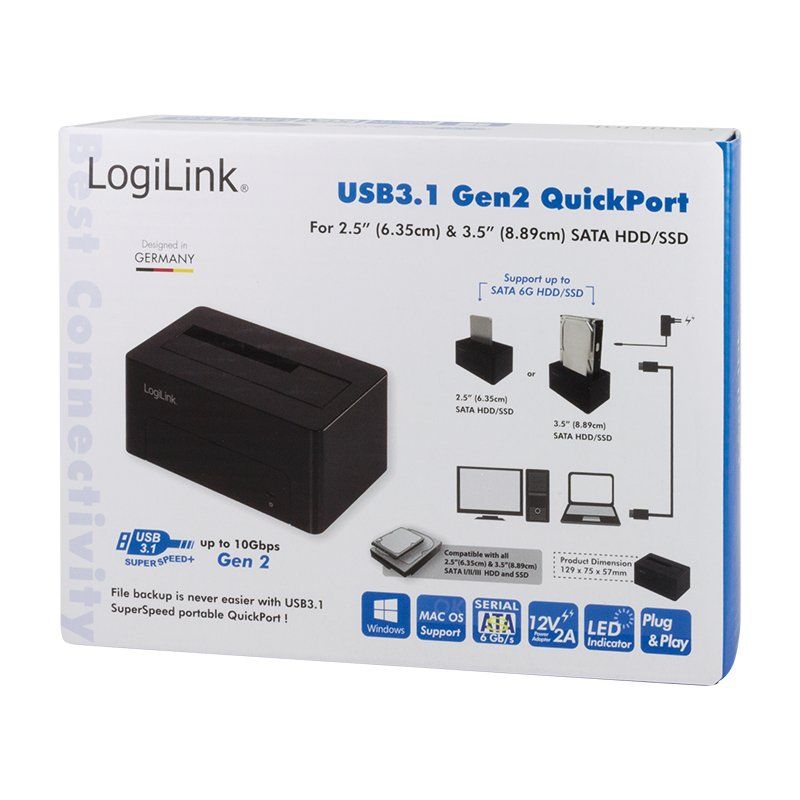 LogiLink QP0027 storage drive docking station USB 3.2 Gen 2 (3.1 Gen 2) Type-C Black