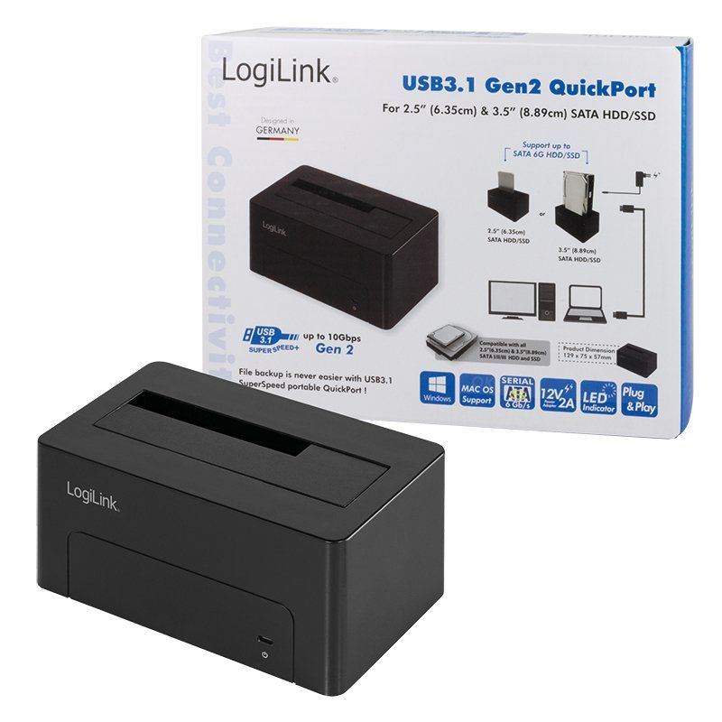 LogiLink QP0027 Station d'accueil de disques de stockage USB 3.2 Gen 2 (3.1 Gen 2) Type-C Noir