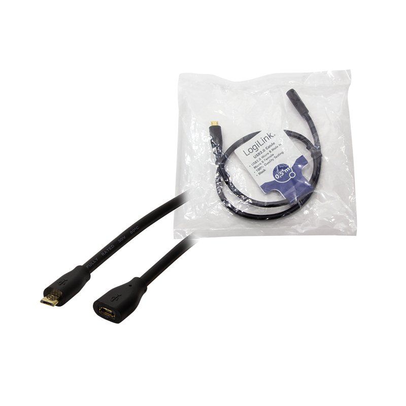 LogiLink CU0120 câble USB USB 2.0 0,5 m Micro-USB B Noir