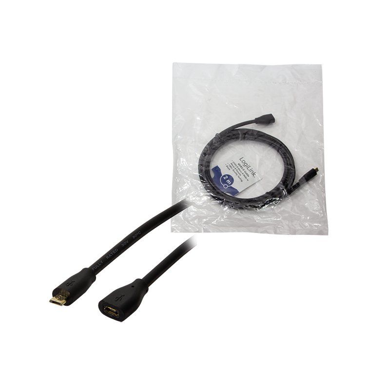 LogiLink Câble de rallonge micro USB 2.0, 2,0 m, noir