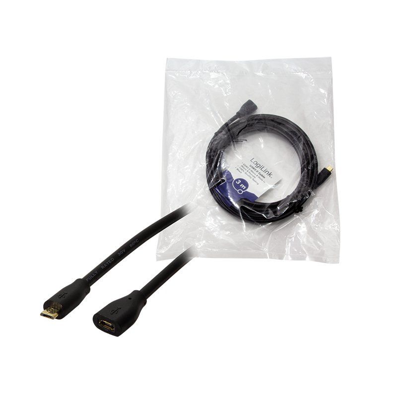 LogiLink Câble de rallonge micro USB 2.0, 3,0 m, noir