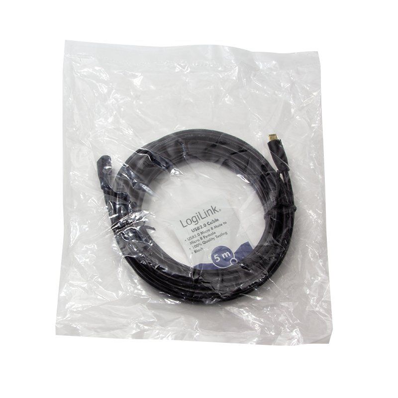 LogiLink Câble de rallonge micro USB 2.0, 5,0 m, noir