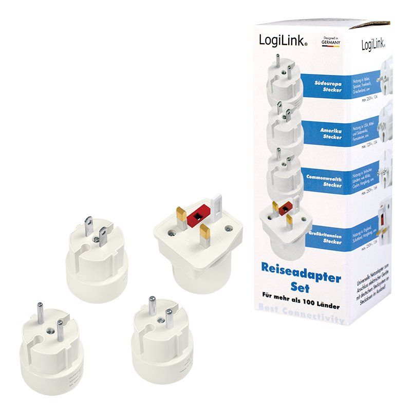 LogiLink Reise-Adapter-Set (EU/UK/US), weiß