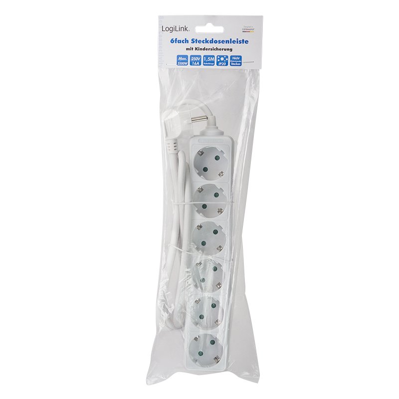 LogiLink LPS238 power extension 1.5 m 6 AC outlet(s) Indoor White