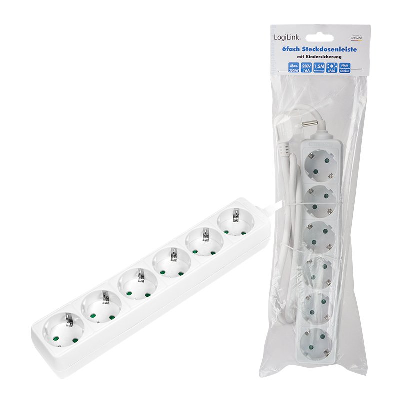 LogiLink LPS238 multiprise 1,5 m 6 sortie(s) CA Intérieure Blanc