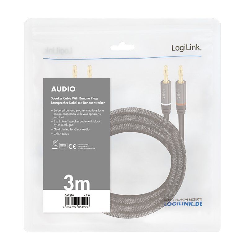 LogiLink CA1210 câble audio 3 m 2 x connecteur banane Noir