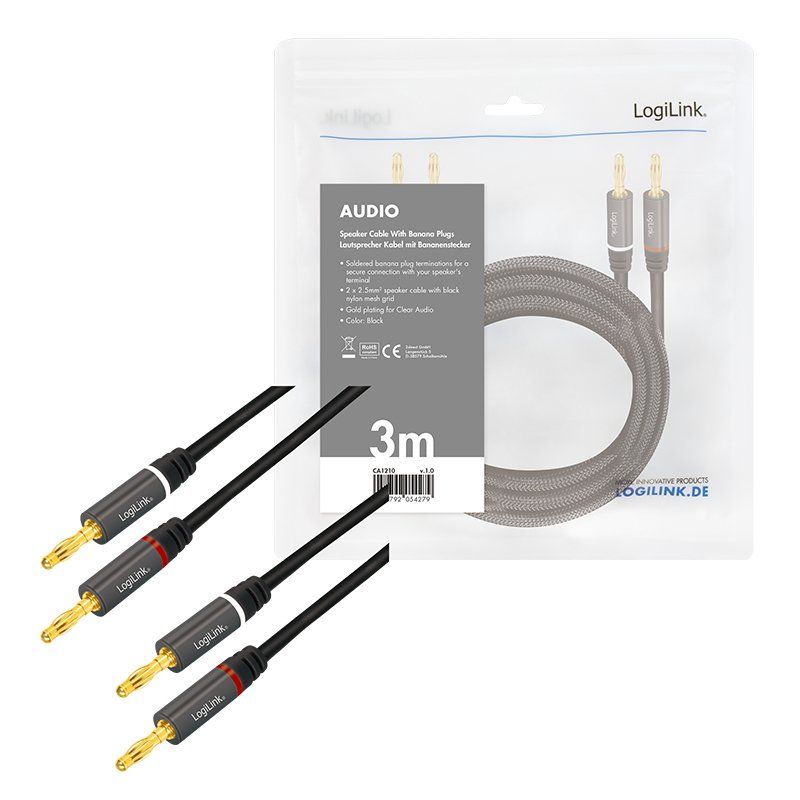 LogiLink CA1210 audio cable 3 m 2 x Banana Black