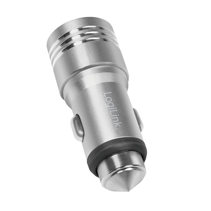 LogiLink USB car charger with integrated emergency hammer, 10.5W