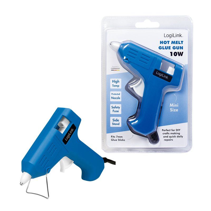 LogiLink Mini pistolet à colle, 10 wattts, bleu