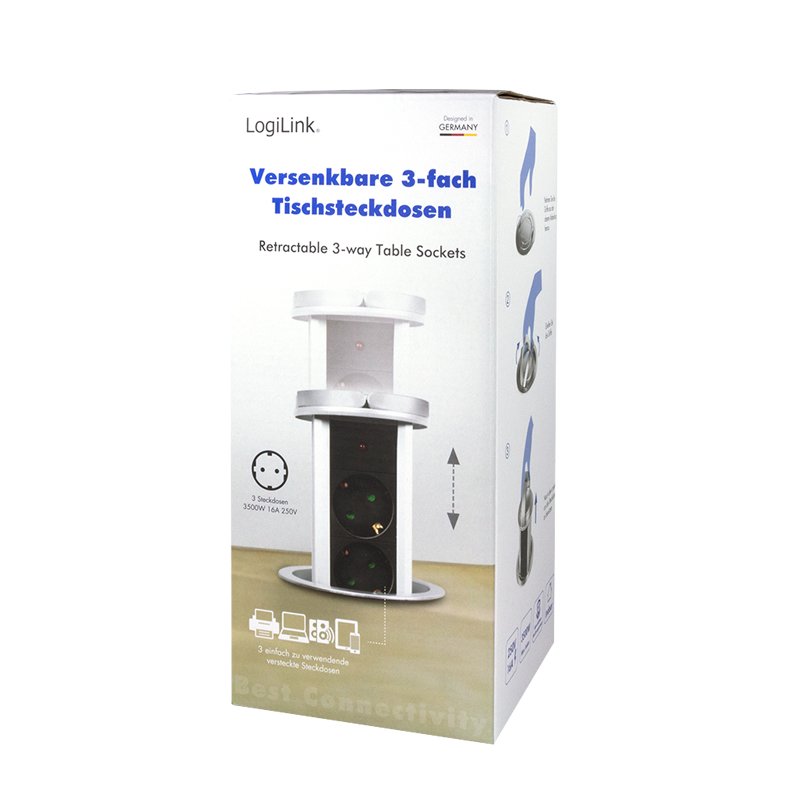LogiLink Steckdoseneinheit Pop-Up, 3-fach, Schutzkontakt