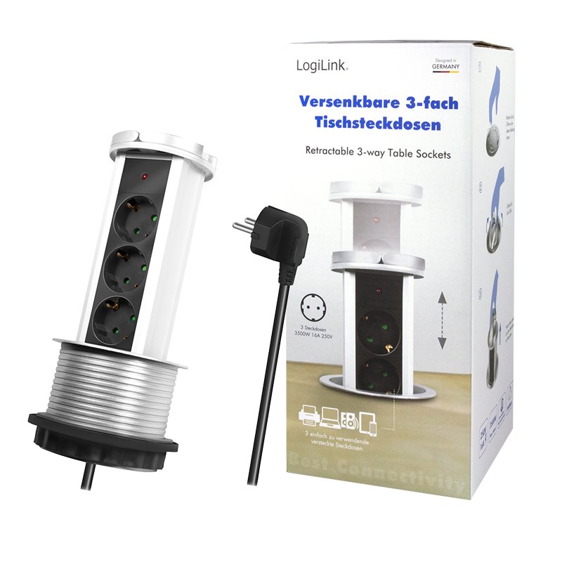 LogiLink Steckdoseneinheit Pop-Up, 3-fach, Schutzkontakt