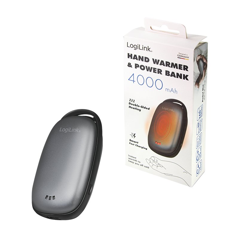 LogiLink Powerbank & chauffe-mains, 4.000 mAh, gris