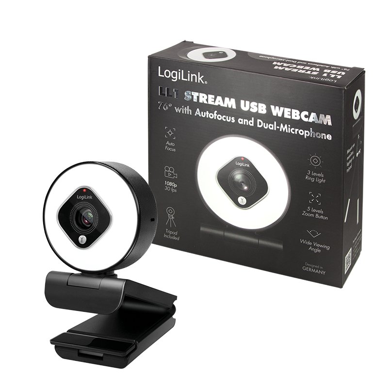 LogiLink Webcam USB Full HD à deux micros, noir