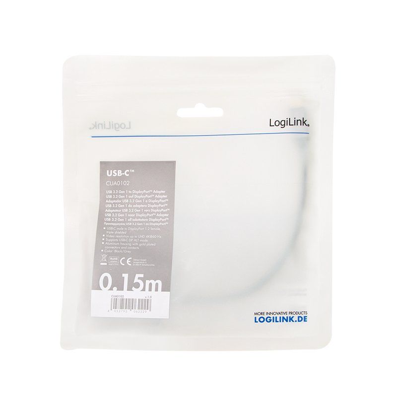LogiLink Câble adaptateur USB-C - Displayport, noir/gris