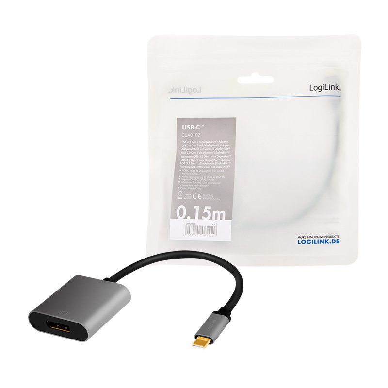 LogiLink Câble adaptateur USB-C - Displayport, noir/gris