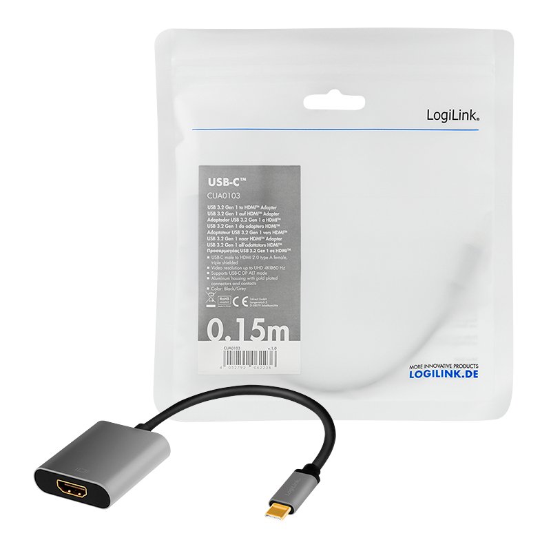 LogiLink CUA0103 changeur de genre de câble USB 3.2 Gen1 Type-C HDMI-A Noir, Gris