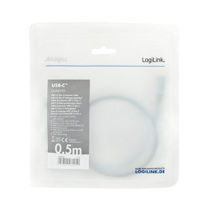 LogiLink Câble de rallonge USB 3.2, noir/gris, 0,5 m