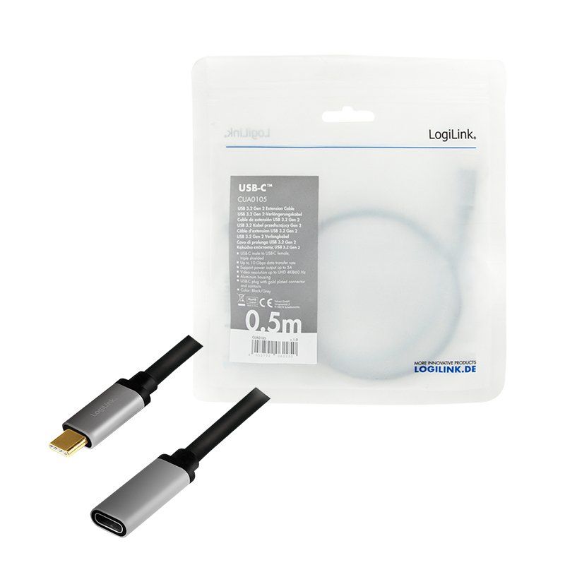 LogiLink CUA0105 USB cable USB 3.2 Gen 2 (3.1 Gen 2) 0.5 m USB C Black, Grey