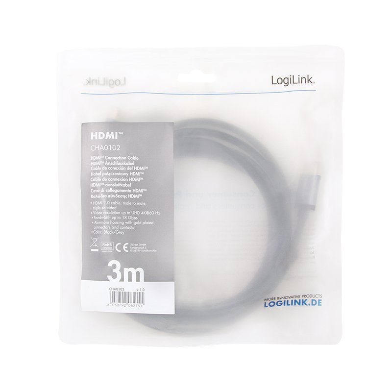 LogiLink Câble HDMI 2.0, fiche mâle A - mâle A, 3,0 m