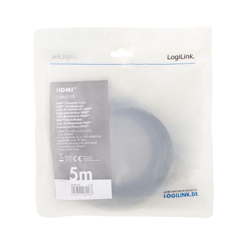 LogiLink Câble HDMI 2.0, fiche mâle A - mâle A, 5,0 m
