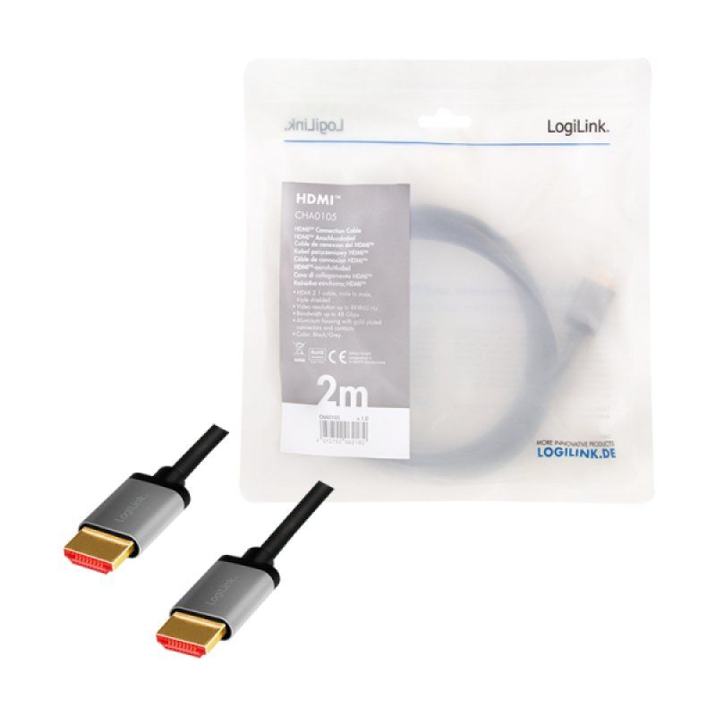 LogiLink CHA0105 câble HDMI 2 m HDMI Type A (Standard) Noir, Gris