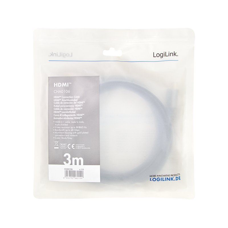 LogiLink CHA0106 HDMI cable 3 m HDMI Type A (Standard) Black, Grey