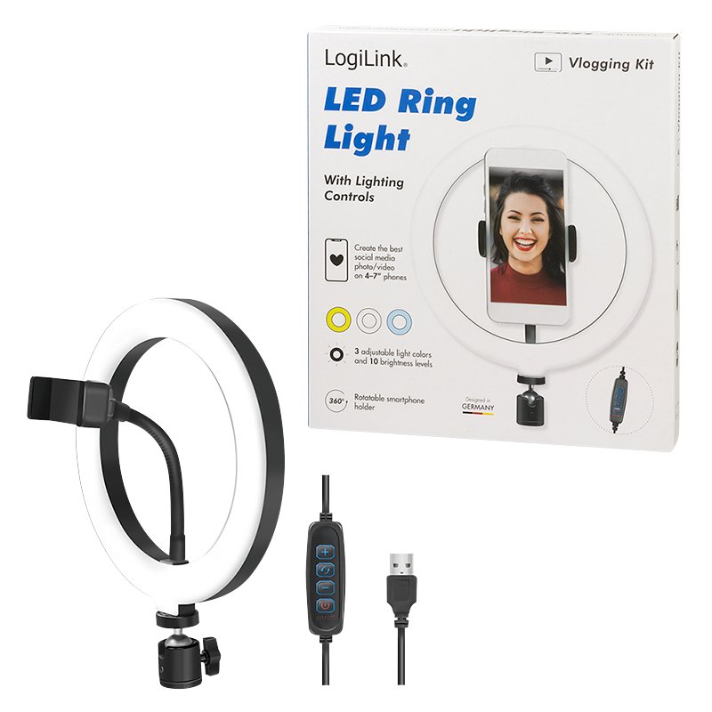 LogiLink Ring light pour smartphone, diamètre: 200 mm