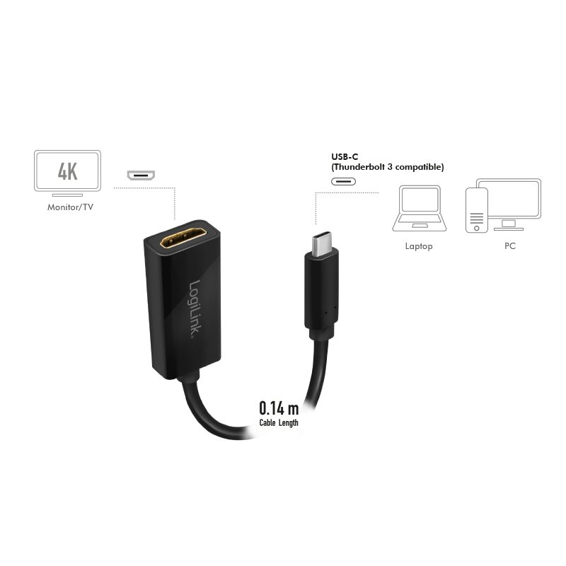 LogiLink UA0380 video cable adapter 0.15 m USB Type-C HDMI Black