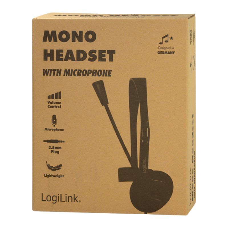 LogiLink Casque mono, avec microphone, prise jack 3,5 mm